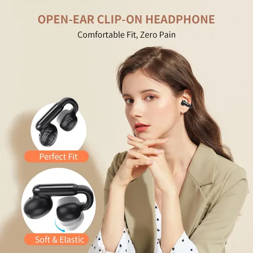 Vista 2 de Auriculares con clip, auriculares inalámbricos con clip de oreja abierto, Bluetooth 5.4, llamada de voz clara, auriculares deportivos con estuche