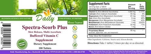 Vista 2 de Daily Manufacturing Spectra-Scorb Plus™ (vitamina C de ascorbato mineral de liberación lenta) 120 tabletas de liberación lenta
