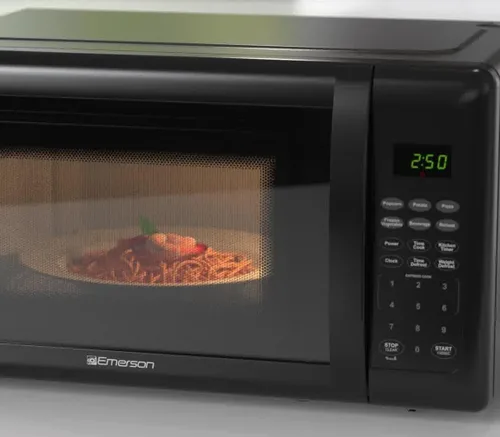 Vista 9 de Emerson MW7302B - Horno microondas compacto para encimera con control táctil, pantalla LED, 700 W, 10 niveles de potencia, 6 menús automáticos