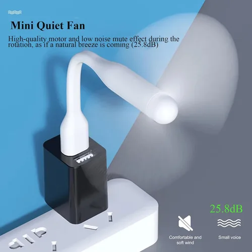 Vista 5 de Mini ventilador USB, ventilador de bolsillo portátil alimentado por USB-A, enfriador pequeño, funcionamiento silencioso, para el hogar, oficina