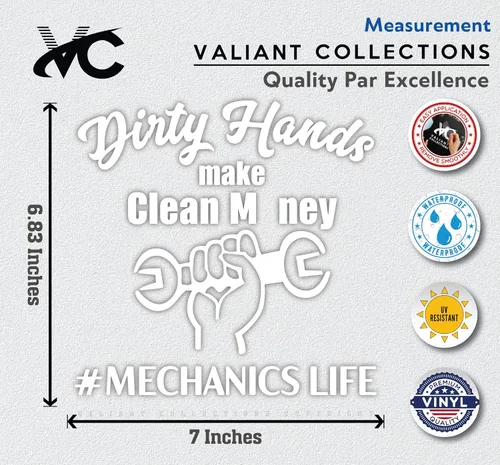 Vista 6 de Calcomanía de Mechanic Life - Vinilo Dirty Hands Make Clean Money Sticker para automóvil, camión y camioneta
