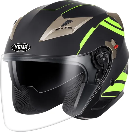 Vista 7 de YEMA Open Face Motorcycle Helmets, DOT Approved 3/4 Moped Helmet Dual Visor Quick Release Buckle, Helmets for Adults Motorcycle Men Women Helmets