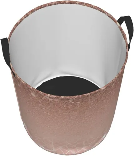 Vista 3 de Cesta circular con estampado de oro rosa, impermeable, cesta organizadora de lavandería, con asas, para ropa, juguetes, pequeña