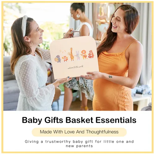 Vista 7 de Regalos de baby shower para niños y niñas, cesta de regalos para bebés, manta para recién nacidos, juguetes de sonajero, clip de recuerdo, chupete