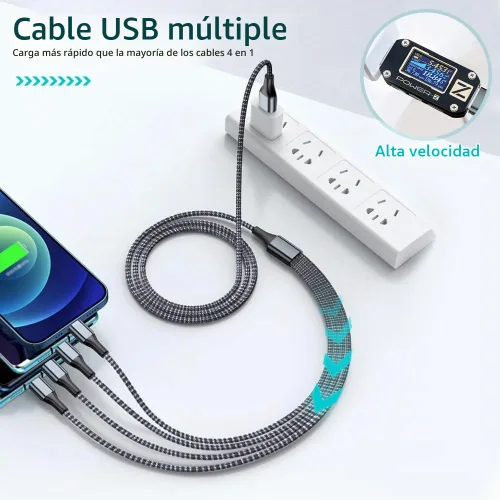 Vista 5 de Puxnoin Cable de carga múltiple de 6 pies, paquete de 2 cables de carga múltiple 4 en 1, cable universal de carga rápida USB múltiple con tipo C