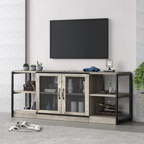 Vista 5 de IDEALHOUSE Soporte de TV para TV de más de 65 pulgadas, gabinete de consola de medios de entretenimiento industrial, soporte de TV