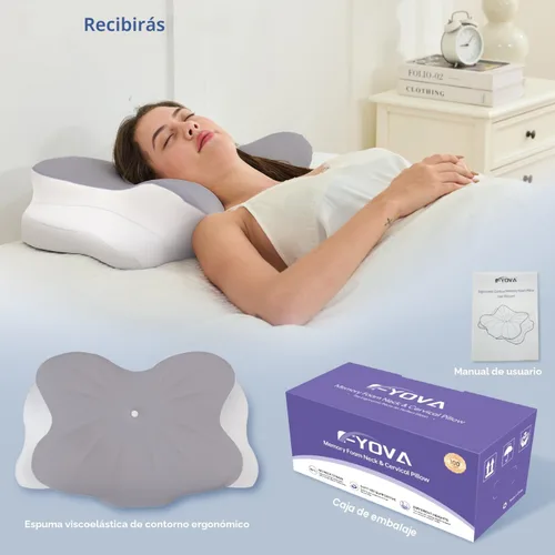 Vista 9 de Almohada cervical para el cuello, almohadas ergonómicas de espuma viscoelástica para aliviar el dolor de cuello con funda de almohada transpirable