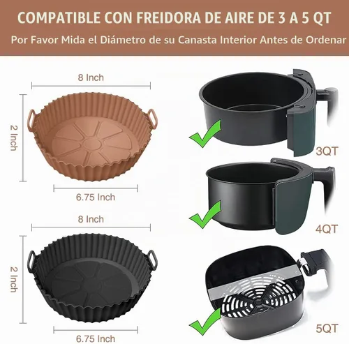 Vista 2 de 2 paquetes de forros de silicona para freidora de aire, olla para freidora de aire de 3 a 5 cuartos de galón, cesta de freidora de aire de silicona
