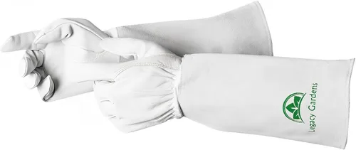 Vista 11 de Guantes de jardinería de cuero para mujeres y hombres, guantes largos de jardín, guanteletes de cuero de vaca resistentes a espinas para poda