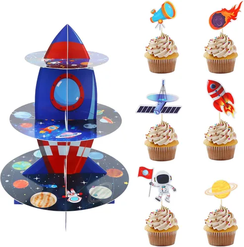 Vista 13 de BEISHIDA Soporte para cupcakes de dinosaurio de 3 niveles, decoración de fiesta, temática de dinosaurio, soporte para cupcakes, 12 piezas