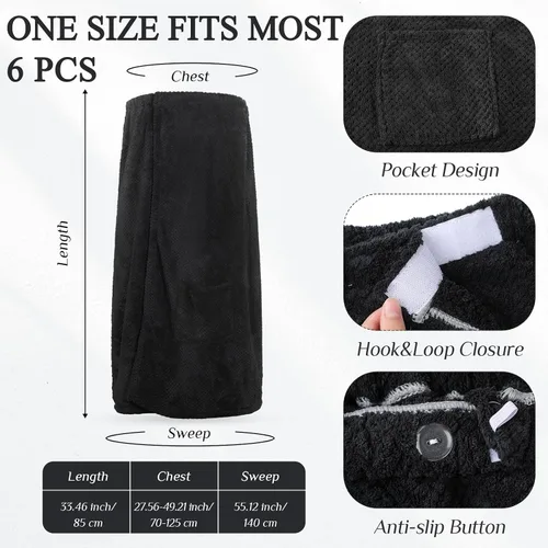 Vista 2 de Tigeen 6 toallas de baño para mujer, bata de spa con cierre ajustable, parte superior elástica, vestido ligero (negro)