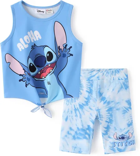 Vista 14 de Disney Stitch, Frozen, Minnie Mouse, Princesa, Winnie Tank Top+Shorts Dolphin para niñas, conjunto deportivo de entrenamiento de verano