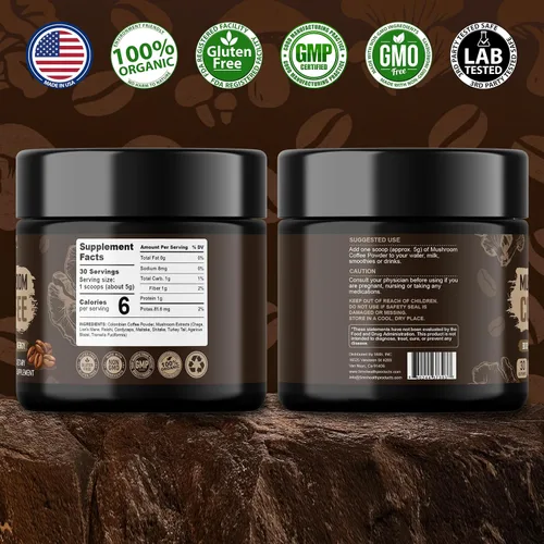 Vista 3 de Café en polvo de hongos 5.29 oz, mezcla de 9 hongos con melena de león, reishi, chaga, cordyceps y más, energía natural y enfoque - vegano, sin OMG