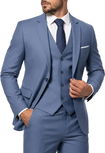 Vista 36 de MY'S Conjunto de traje de 3 piezas para hombre con corbata, chaqueta ajustada de un botón, chaleco y pantalones, blazer para fiestas, bodas, bailes