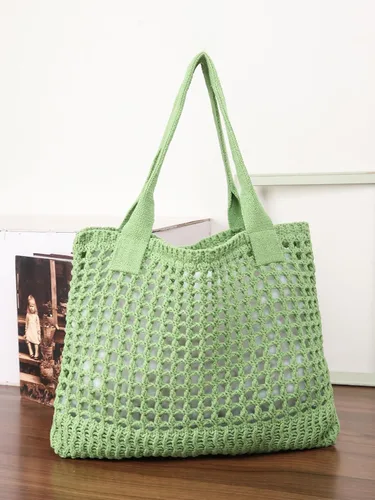 Vista 4 de ENBEI Bolsos grandes de playa para mujer, bolsos de hombro, bolso de punto, bolso de mano estético para playa de ganchillo, lindo bolso de mano