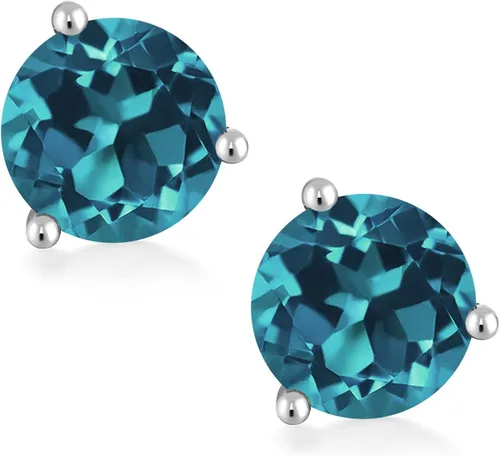 Vista 2 de Gem Stone King Aretes de oro blanco de 14 quilates con piedra natal Aretes de tuerca de Martini Redondos de 0.315 in Aretes de oro blanco