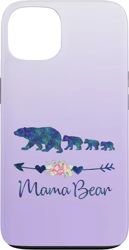 Vista 7 de Teal Blue Purple Floral Mama Bear Three Cubs Silver Purple Case for iPhone 17