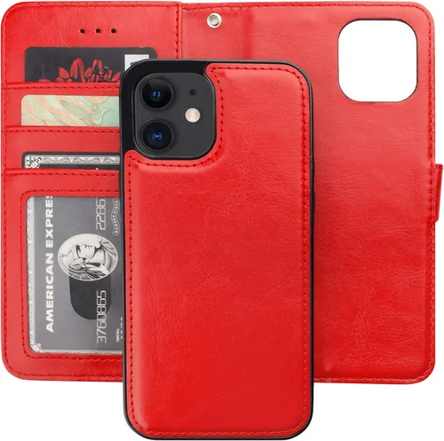 Vista 9 de Bocasal Funda tipo cartera compatible con iPhone 12 e iPhone 12 Pro con soporte para tarjetas de cuero PU magnética desmontable con soporte plegable