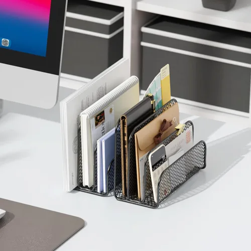 Vista 7 de gianotter Organizador de correo de encimera, soporte de archivos de metal con 3 ranuras, organizador de facturas para recibos de oficina y Negro