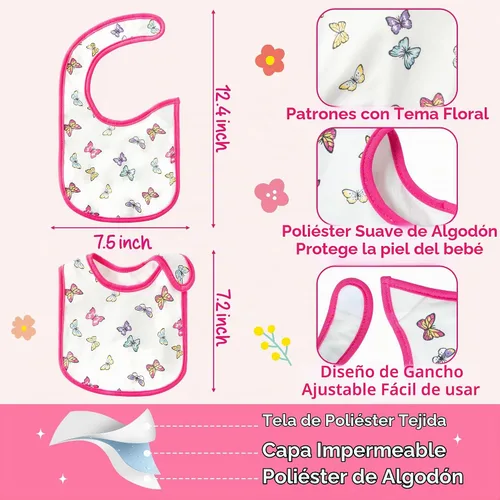Vista 2 de 7 Piezas Baberos de Bebé de Algodón Impermeables con Cierre de Velcro Babero para Recién Nacido Recuerdo Regalo de Bebé para Babear Alimentación