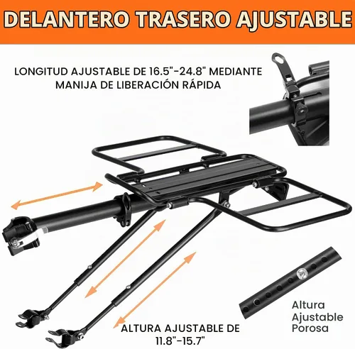 Vista 4 de Foldable Wide Wings Bike Cargo Rack, Quick Release, Universal, Large Capacity, Height Adjustable Fit 24'-29