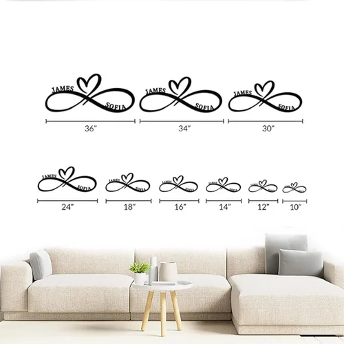 Vista 4 de Letrero de metal personalizado para boda, nombre y fecha de pareja con diseño de corazón infinito, decoración de pared única y aniversario, regalo