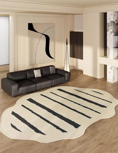 Vista 10 de Alfombra moderna abstracta de forma irregular negra para sala de estar, dormitorio, comedor, alfombra grande Art Deco de 2 x 3 pulgadas, suave