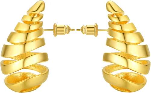 Vista 19 de Aretes de aro de oro gruesos para mujer, ligeros, con forma de gota de agua, aretes de aro abiertos y huecos en forma de lágrima, plata y oro
