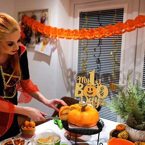 Vista 4 de Decoración para tartas My 1st Boo Day - Decoración de fiesta de Halloween/baby shower - Suministros de feliz primer cumpleaños, purpurina dorada