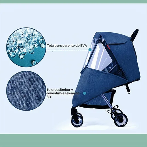 Vista 3 de Funda de lluvia universal para cochecito de bebé, protector de lluvia, impermeable, protector contra el clima, cubierta de cochecito de bebé con Azul