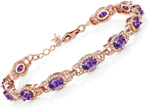 Vista 17 de Gem Stone King 18K Rose Gold Plated Silver Oval Gemstone Birthstone Tennis Bracelet For Women Oval 6X4MM 7 Inch With 1 Inch Extender Fine