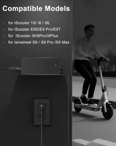 Vista 3 de VHBW Cargador eléctrico de scooter de 42 V, 2 A, compatible con iScooter i9, i9, i8, i8L, E9D, E9, Pro, E9T, i9, i9Pro, i9Plus, 1S, también