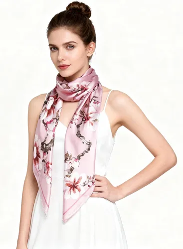 Vista 3 de vabovin Pañuelo de seda para la cabeza para mujer, pañuelo estampado de satén para envolver el cabello, accesorio de moda, bufanda cuadrada de 35