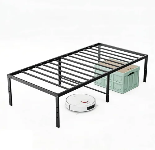 Vista 9 de Sweetcrispy - Marco de cama individual, plataforma de 12 pulgadas Easy Assembly, Twin Size 12 Inch Platform Bed Frame, Heavy Duty Metal Foundation