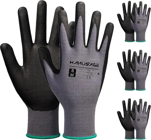 Vista 17 de MANUSAGE Guantes de trabajo de seguridad para hombres y mujeres, guantes de trabajo de nitrilo de microespuma, grandes, guantes de trabajo delgados