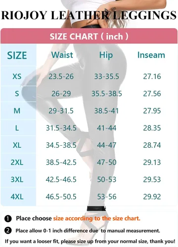 Vista 6 de RIOJOY Leggings sexys de cuero sintético para mujer, cintura alta, levantamiento de glúteos, pantalones de piel sintética elásticos con realce