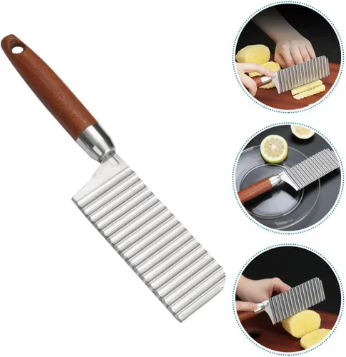 Vista 7 de SHINEOFI Cortador de patatas arrugadas de acero inoxidable, hoja ondulada, picador de papas fritas francesas para verduras, zanahorias y papas