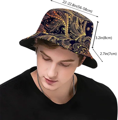 Vista 3 de Sombrero de pescador con estampado africano, cultura egipcia africana, gorra de pescador de verano, sombreros de sol para la playa para mujeres