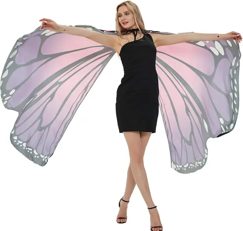 Vista 3 de Capa de alas de mariposa de Halloween para mujer, disfraz de mariposa de Halloween con diadema de antenas