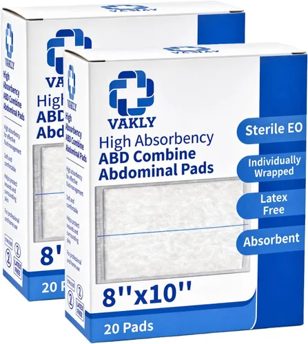 Vista 10 de Vakly ABD Pads 8" x 10" estériles (paquete de 20) – Almohadillas de gasa de combinación abdominal, apósitos no adherentes de alta absorción