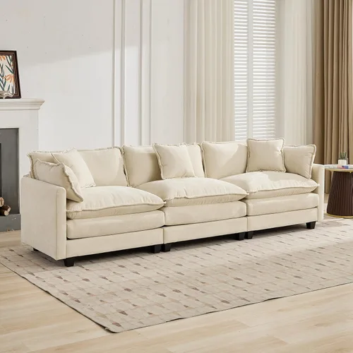Vista 254 de Sofá seccional modular verde de 111.5", sofás seccionales grandes de 3 plazas para sala de estar, sofá nube oversized de tela chenille con otomana