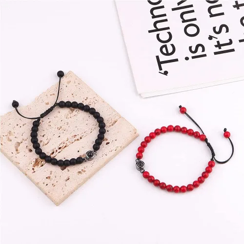 Vista 3 de XAOUS I Love You - Pulseras para parejas con proyección en 100 idiomas, cristal curativo, ágata negra, turquesa blanca, pulseras a juego para novio