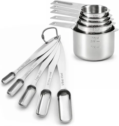 Vista 8 de FANGSUN Cucharas medidoras estrechas de acero inoxidable, cucharas medidoras de metal resistente con mango largo y medidas grabadas, juego de 10