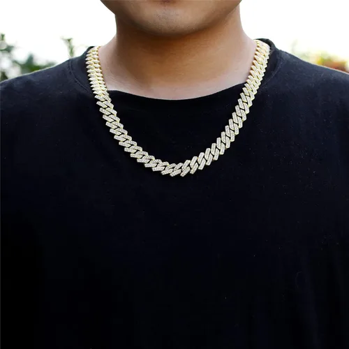 Vista 2 de Saintda Cadena de eslabones cubanos para hombres y mujeres, collar cubano de Miami, cadena de diamantes brillantes, joyería de hip hop con caja