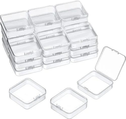 Vista 13 de 24 paquetes de recipientes pequeños de plástico transparente para almacenamiento de cuentas con tapa con bisagras para almacenamiento de objetos