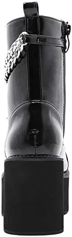 Vista 6 de Starella Botines góticos de plataforma para mujer, tacón de bloque, con cordones, botines de motocicleta de combate con cadena