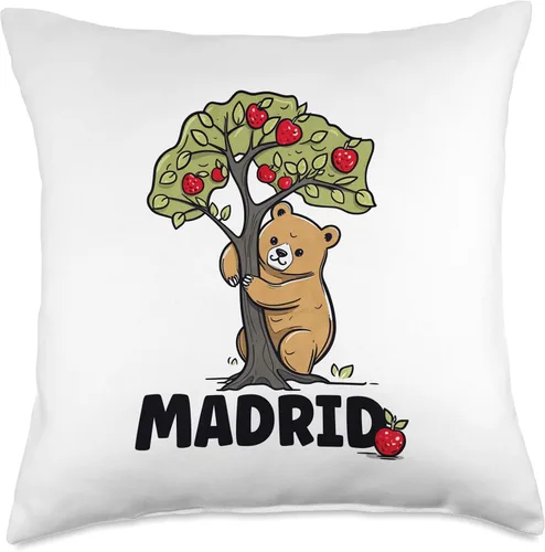 Vista 5 de Souvenirs Y Recuerdos De Lugares De España Precious Illustration of The Bear and The Madroño of Madrid - Almohada de 16 x 16 pulgadas, multicolor