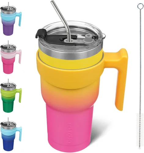 Vista 58 de BJPKPK Mini vaso de 10 onzas con tapa, popote y asa, taza de acero aislada