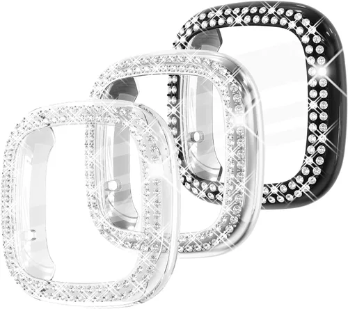 Vista 15 de Fullife Paquete de 10 Parachoques de TPU para Fitbit Versa 2, Fundas de Cristal con Diamantes Brillantes HD, Funda Protectora Completa, Resistente a