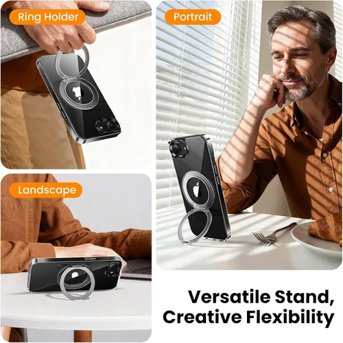 Vista 4 de Funda con soporte de anillo de 360° para iPhone 16E/17E con 2 protectores de pantalla, compatible con MagSafe, antiamarilleo y resistente a
